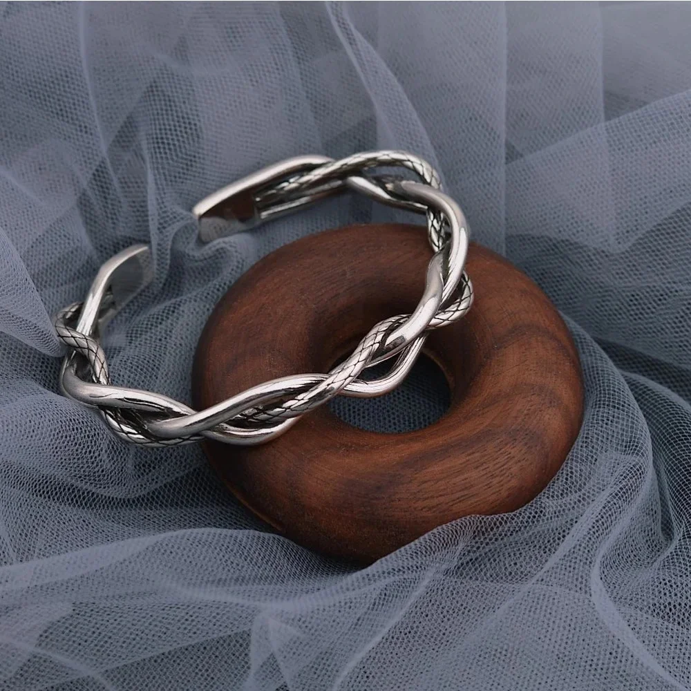 NEW Lg Unisex‎ Solid Twist 925 Sterling Silver Bracelet, Adjustable